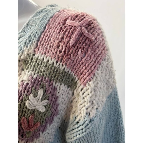 Vintage Huntington Ridge Womens Pullover Sweater Blue V Neck Chunky Hand Knit M - Picture 4 of 12